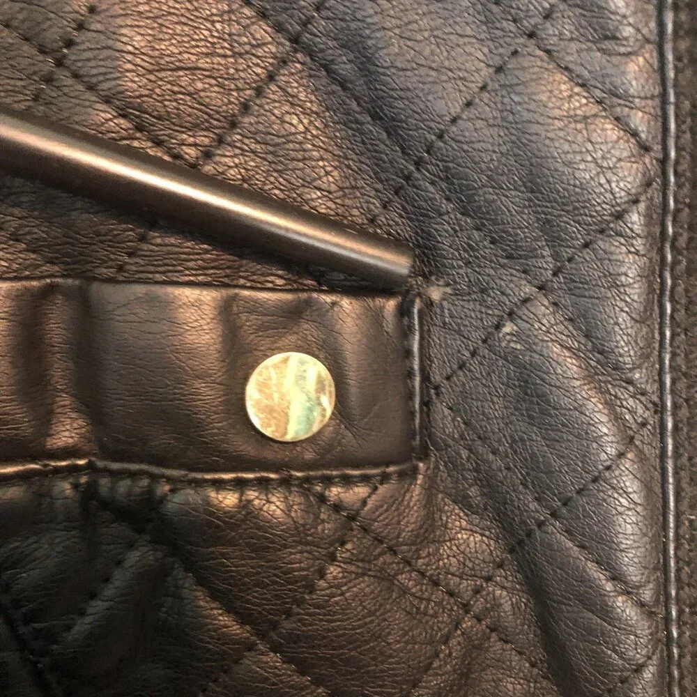 Members Only Womens Zip Front Moto Jacket Small Black Gold Tone Chain Link FLAWS - Picture 12 of 13